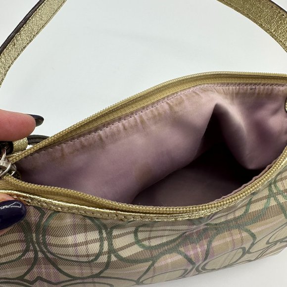 Coach Mini Tartan Plaid Lavender Signature Top Handle Pouch in EUC - Picture 10 of 15